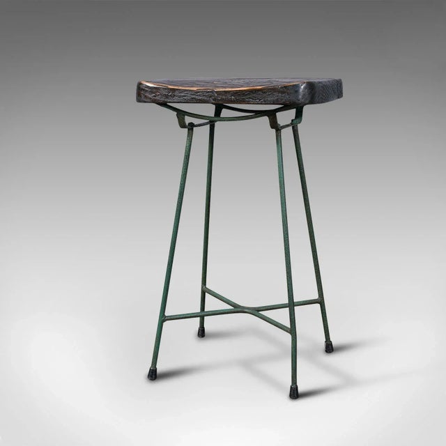This is a vintage munitions factory stool. An English, pine and enamelled wrought iron legs in the industrial or...