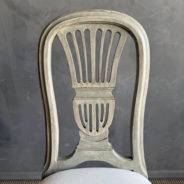 Late 19th Century Set of 4 European Painted Dining Chairs With Linen Upholstery For Sale - Image 12 of 15