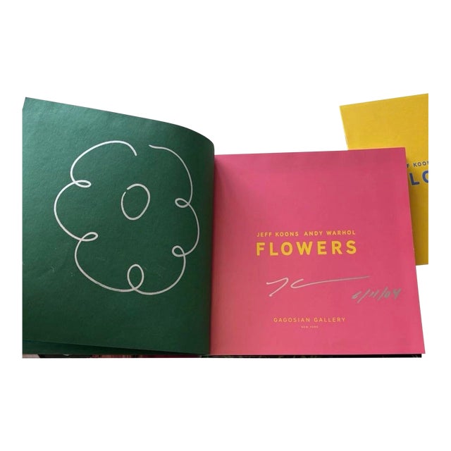 Jeff Koons Signed Autograph Book Flower Doodle Drawing Gagosian Warhol Catalog For Sale