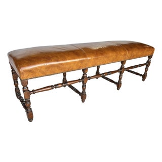 Late 19th Century French Louis XIV Style Walnut and Leather Bench For Sale