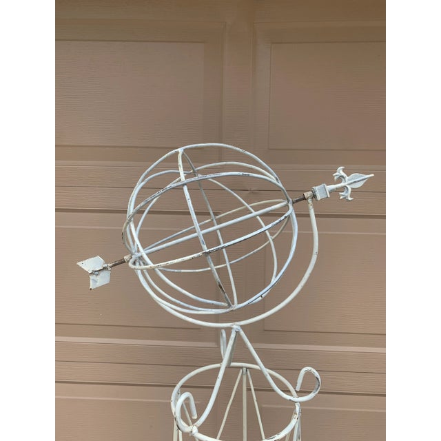 Large Classical White Cast Iron Armillary Sphere Garden Sculpture on Stand, English Country Estate Decor For Sale - Image 4 of 11