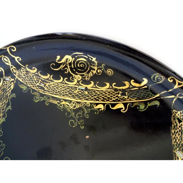 Mid 19th Century Antique Black Mother of Pearl Inlay Papier Mache Tray For Sale In San Francisco - Image 6 of 11