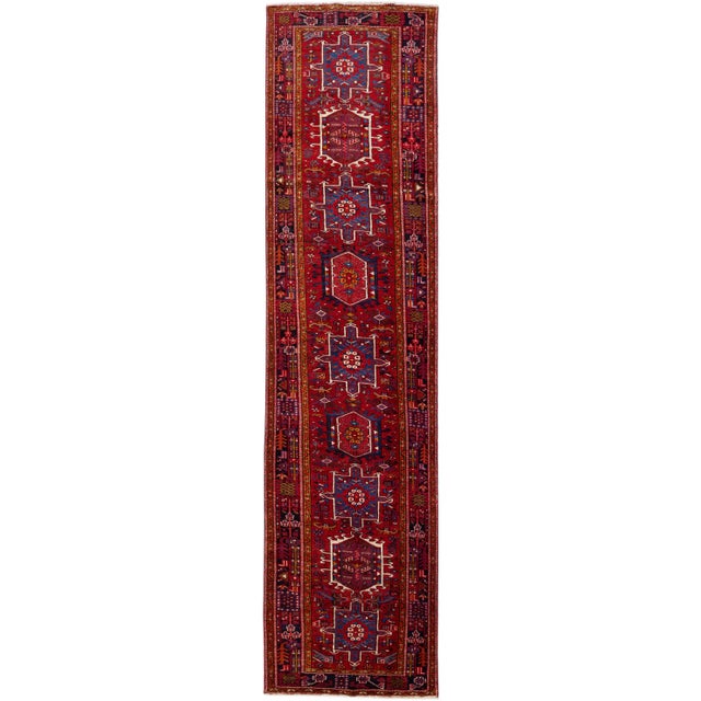 Textile 1960s Vintage Persian Heriz Red Handmade Geometric Wool Runner For Sale - Image 7 of 7
