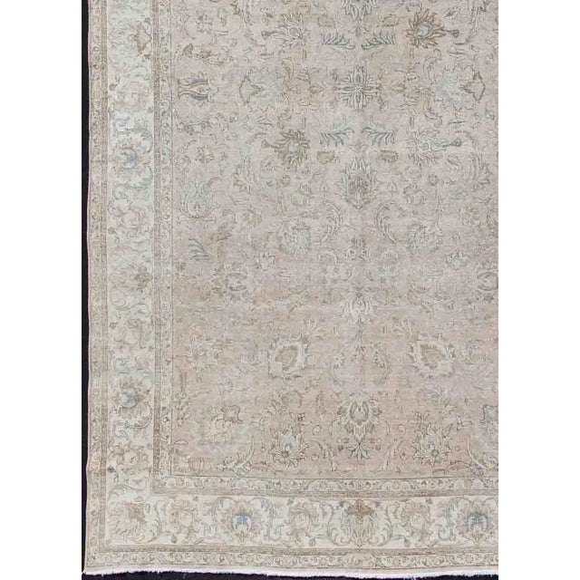 Persian Tabriz Long Rug With Floral Design in Ivory, Blue, Blush, Brown For Sale - Image 4 of 13