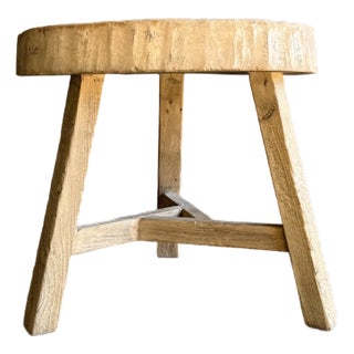 Vintage Elm Wood Chop Block Table #Q53 For Sale
