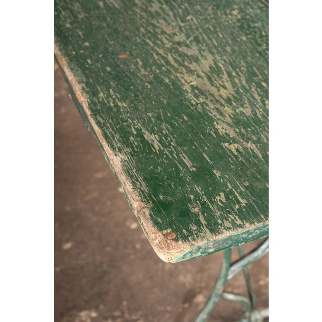 Late 19th Century Weathered Green Farmhouse Trestle Table With Cast Iron Base For Sale - Image 10 of 10