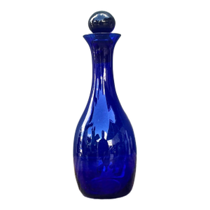Vintage Boho Blue Art Glass Decanter