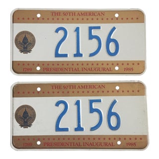 Presidential Inaugural License Plates 1985 - A Pair For Sale