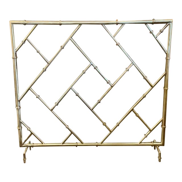 Bamboo Form Brass Fire Screen For Sale