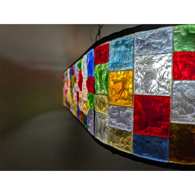 Glass Large Italian Multicolor Hammered Glass and Wrought Iron Lamp, 1990s For Sale - Image 7 of 15