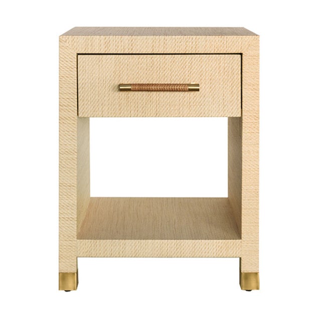 Matthew Izzo Home Pelham Natural Grasscloth One Drawer Side Table With Brass and Rattan Wrapped Handle For Sale In New York - Image 6 of 6