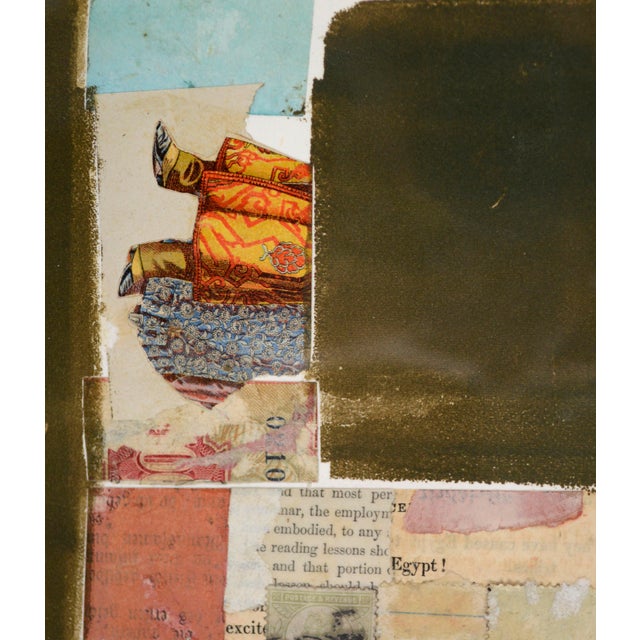 Paint Light Blue and Brown Chine Colle Watercolor With Found Object Collage by Michael Pauker For Sale - Image 7 of 8