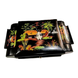 Chinese Lacquer Hand-Painted Toiletry Box With Mirror