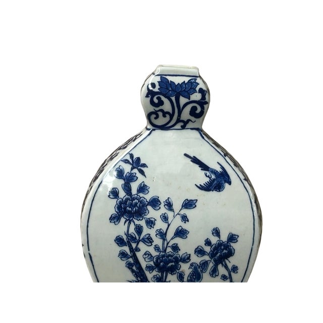 Oriental Slim Flat Gourd Shape Flower Theme Porcelain Art Vase For Sale - Image 12 of 14