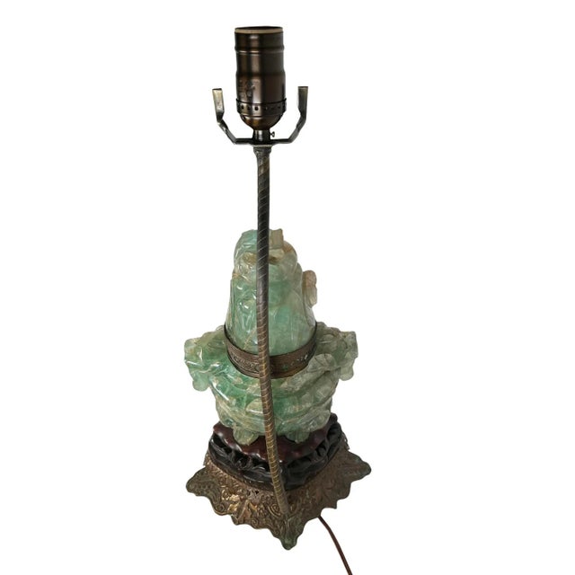 Metal 1920s Chinese Carved Green Fluorite Lamp For Sale - Image 7 of 7