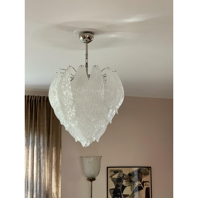 Classic Murano Chandelier with Frosted Curved Glass Petals. For Sale - Image 6 of 9
