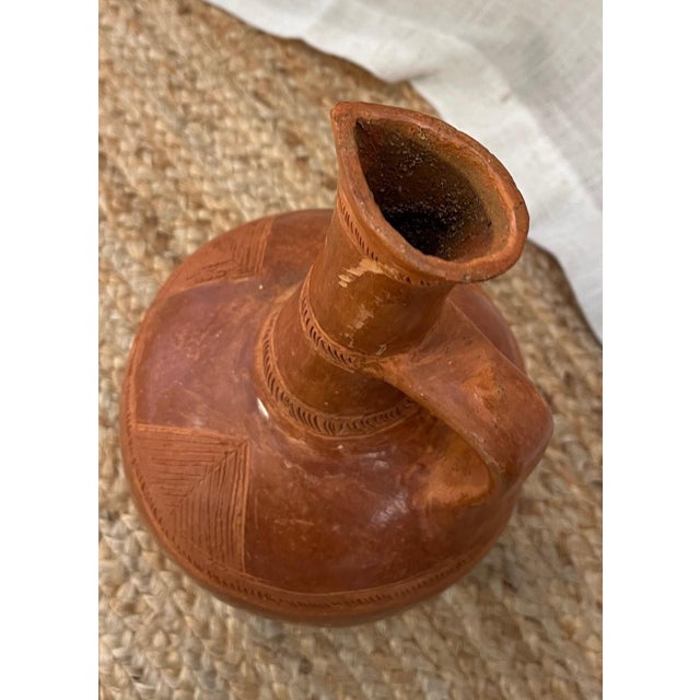 Brick Red Authentic Vintage Handmade African (Ethiopian) Red Jebena - Traditional Clay Coffee Pot For Sale - Image 8 of 9