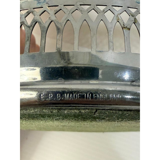 1960s Eisenberg-Lozano English Silver-Plated & Wood-Grain Wine Bottle Coaster For Sale In Phoenix - Image 6 of 11