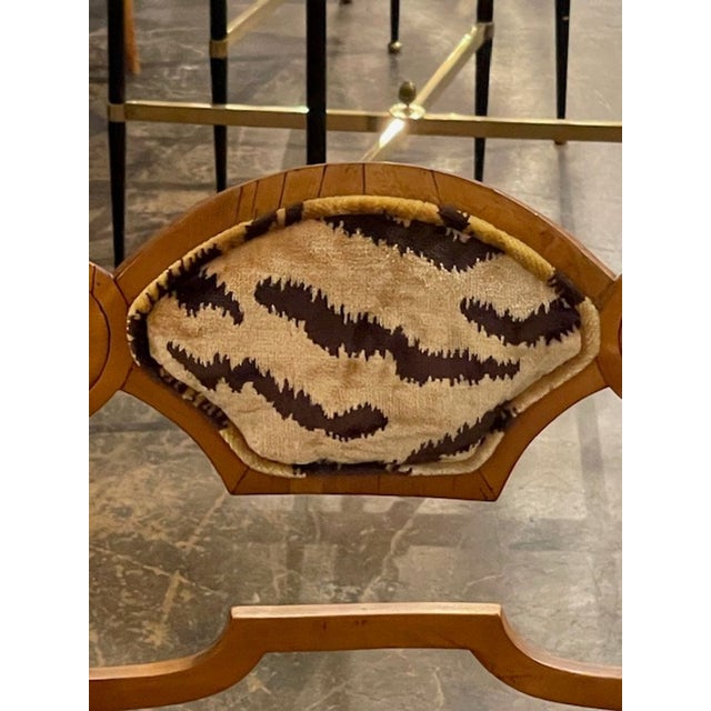 Set of 4 Biedermeier Walnut Side Chairs W/ Scalamandre and Leather Upholstery. For Sale - Image 4 of 9