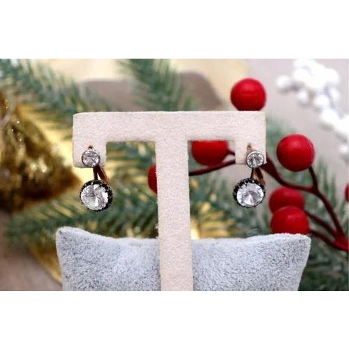 Gold and Silver Earrings with Two Stones, Set of 2 For Sale - Image 6 of 8