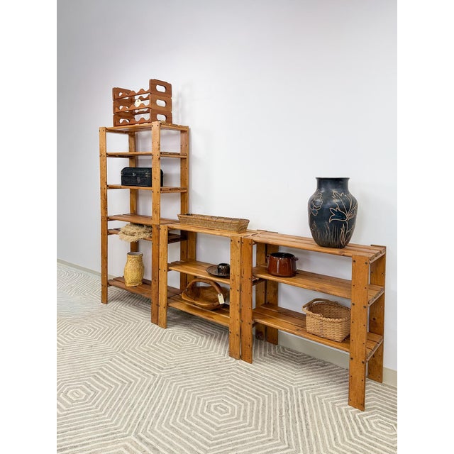 Vintage Modular Pine 4-Piece Shelf Unit Rustic Stackable Bookcase Organic Modern For Sale - Image 10 of 10