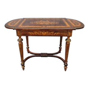 Antique 19th Century French Rosewood Drop Leaf Sofa Table With Brass Inlay