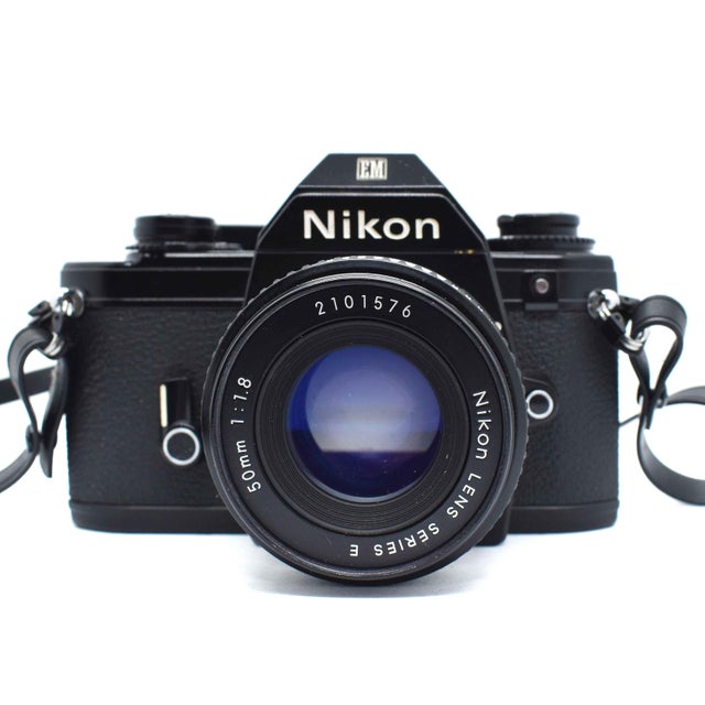 Mid-Century Modern 1980's Nikon Em 35mm SLR Camera Film Bundle With Lens and Power Winder For Sale - Image 3 of 10