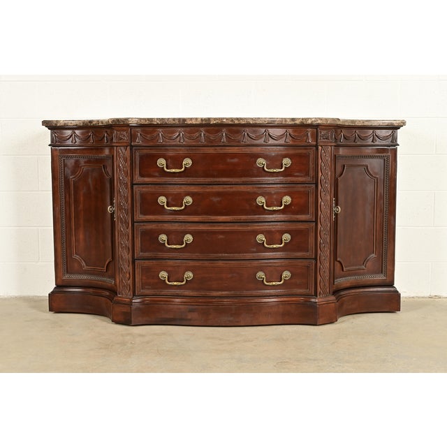 Bernhardt French Regency Louis XVI Carved Mahogany Marble Top Sideboard Credenza For Sale - Image 15 of 15