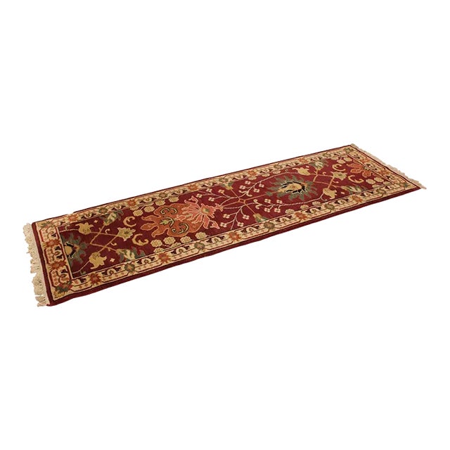 Vintage Indo Persian 7'10 inch x 2'6 inch Hand Woven Wool Runner For Sale