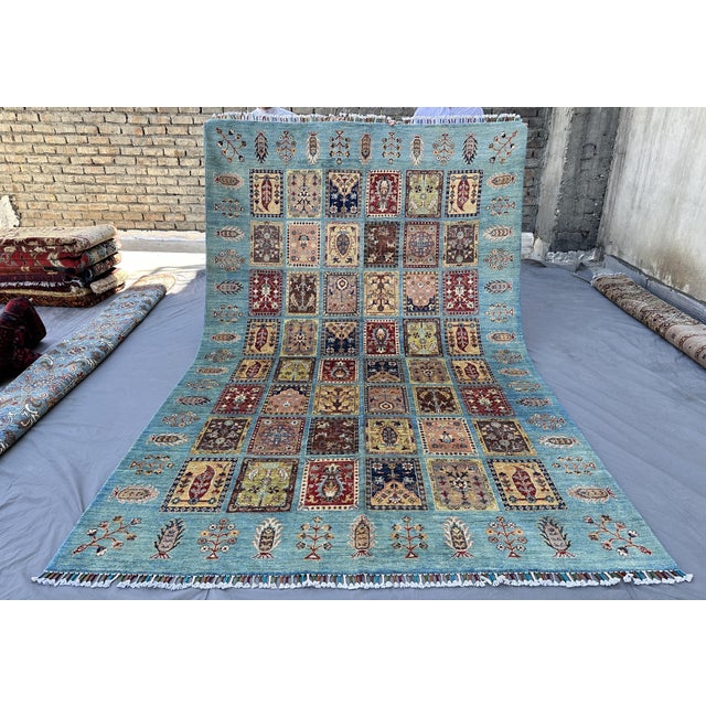 Persian Blue Bakhtiari Garden Panel Hand-Knotted Wool Rug - 6'6" X 10'1" For Sale - Image 3 of 11