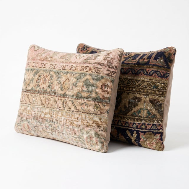 This 16'' x 24'' pillow cover set was made from authentic Turkish rug pieces — faded Anatolian border stripes in blush and...