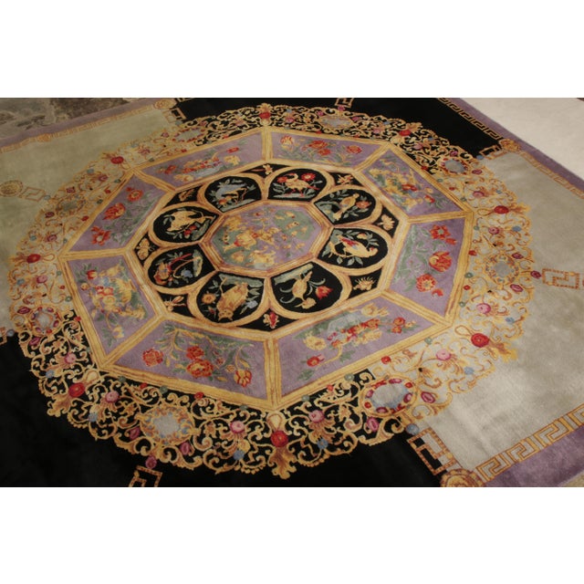 Rug & Kilim Rug & Kilim’s Pictorial Medallion Square Rug in Purple, Gold, & Black Tones For Sale - Image 4 of 8