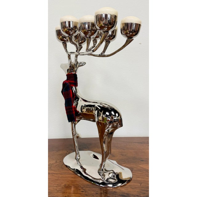 Vintage Polished Silver 10 Point Stag Deer Candelabra For Sale - Image 4 of 9