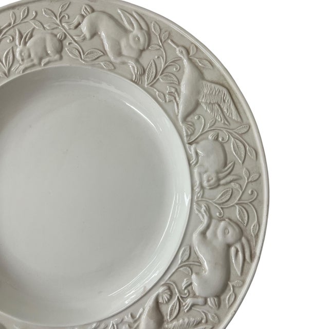 Vintage Large Rabbit and Geese, Ducks White Ironstone Themed Serving Bowl Made in Italy For Sale - Image 4 of 5