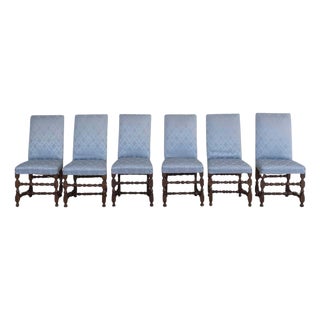 Set of Six Lombard Walnut Reel-Turned Dining Chairs, Early 18th Century For Sale