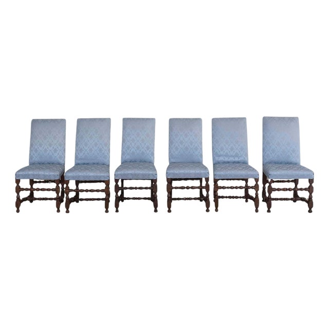 Set of Six Lombard Walnut Reel-Turned Dining Chairs, Early 18th Century For Sale