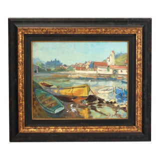 French Harbor Double Sided Painting For Sale
