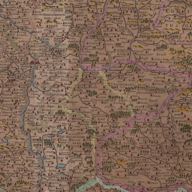 Beige Antique Map of Bohemia, Dutch, Framed Cartography, Johannes Janssonius, c.1630 For Sale - Image 8 of 11