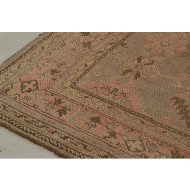 Rug & Kilim Hand-Knotted Antique Oushak Rug in Beige-Brown Pink Floral Pattern For Sale - Image 4 of 7
