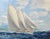 American Yacht Oil Painting Sailing Off Bora Bora Louis Macouillard 1913-1987 Gilt Frame For Sale - Image 3 of 15