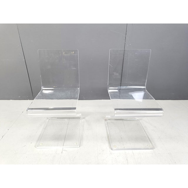 Acrylic Glass Zigzag Dining Chairs, 1980s, Set of 2, in Good conditions. Designed 1980 to 1989