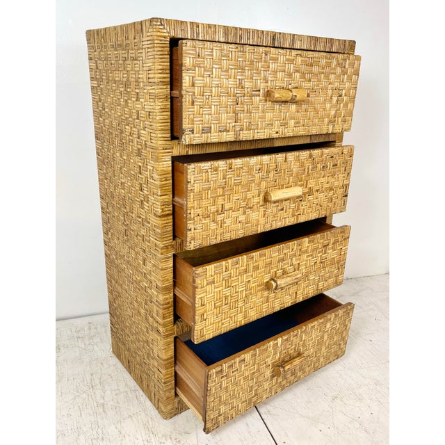 Late 20th Century Vintage Woven Caning Wrapped Rattan Tall Dresser For Sale - Image 5 of 12