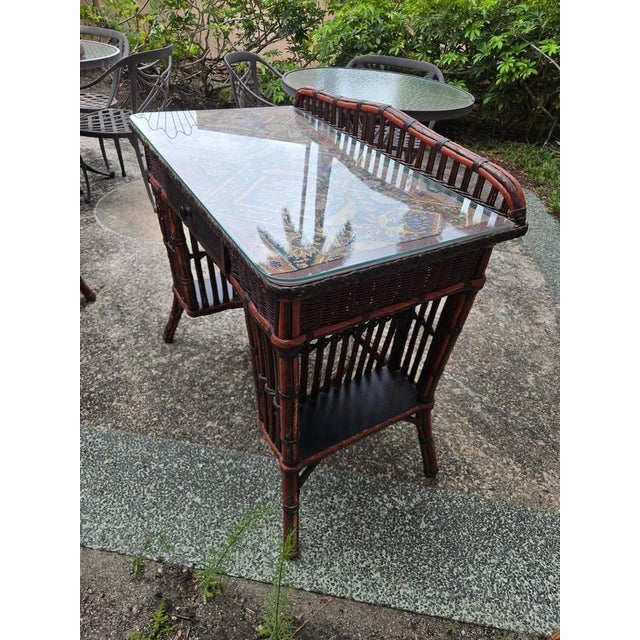 Karpen & Bros. Early 20th Century Rare Signed Karpen Furniture Arts & Crafts Woven Reed Desk & Chair For Sale - Image 4 of 14