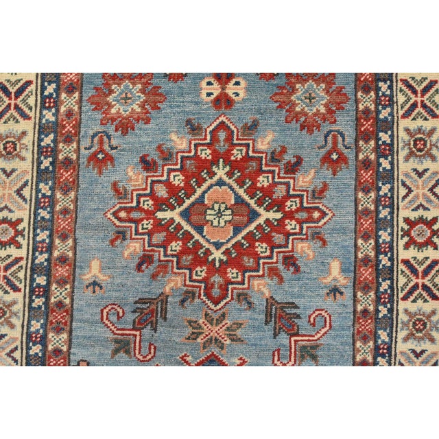 Blue Kazak Runner 2’9” X 9’3” Blue Wool Tribal Hand-Knotted Oriental Rug For Sale - Image 8 of 13