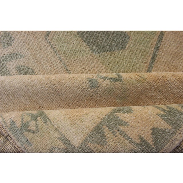 Vintage Hand Knotted Oushak Rug With Central Medallion Warm Tones With Green Tones For Sale - Image 9 of 11