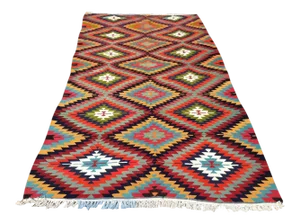 Vintage Diamond Design Kilim Rug - 64" X 112.5"