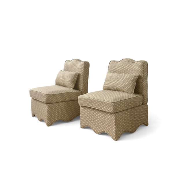 Traditional Transitional Scalloped Slipper Chairs - A Pair For Sale - Image 3 of 12