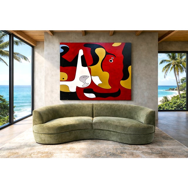 Wood Scarlet Crushed Velvet Curved Sofa For Sale - Image 7 of 8