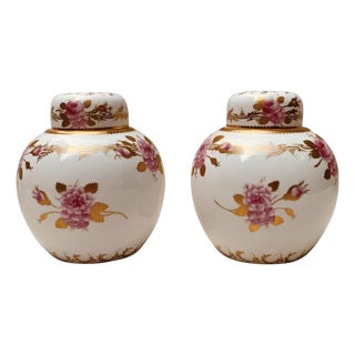 Antique Copeland & Sons Porcelain Ginger Jars With Lids, Pink Roses & Gold, Retailed by Gilman Collamore & Co. Fifth Avenue, New York, Circa 1900 For Sale