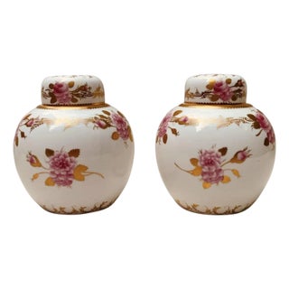 Copeland Spode Ginger Jars Pair Pink Roses Gilt English Antique Porcelain For Sale
